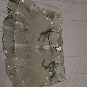 Washed Black Star-Embroidered Ruffle Mini Skirt